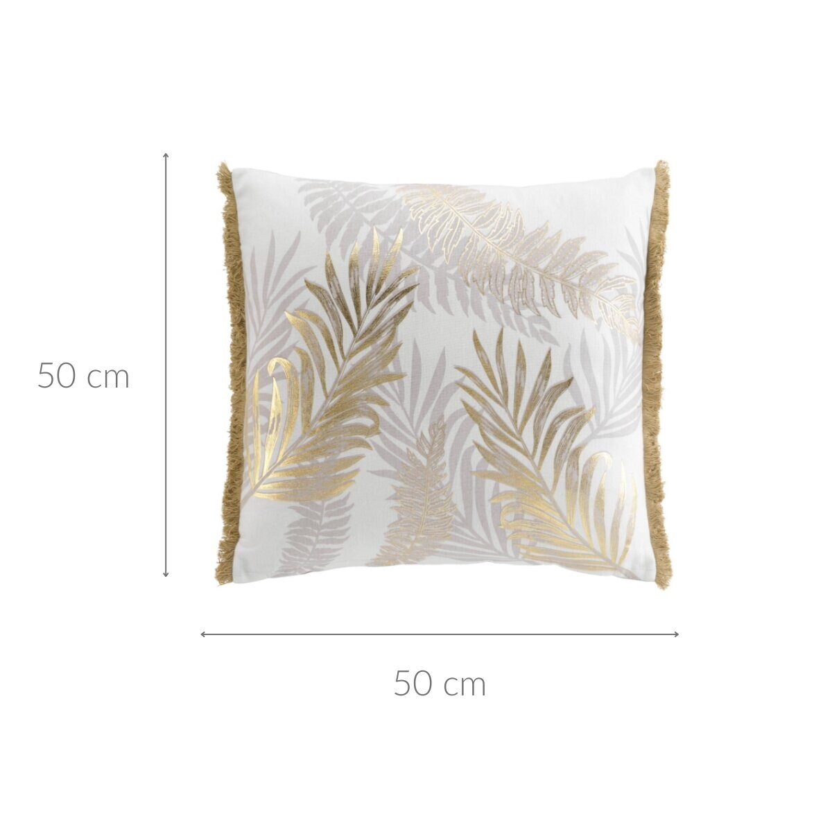 Ozdobna poduszka ze złotym wzorem i frędzlami, 50 x 50 cm