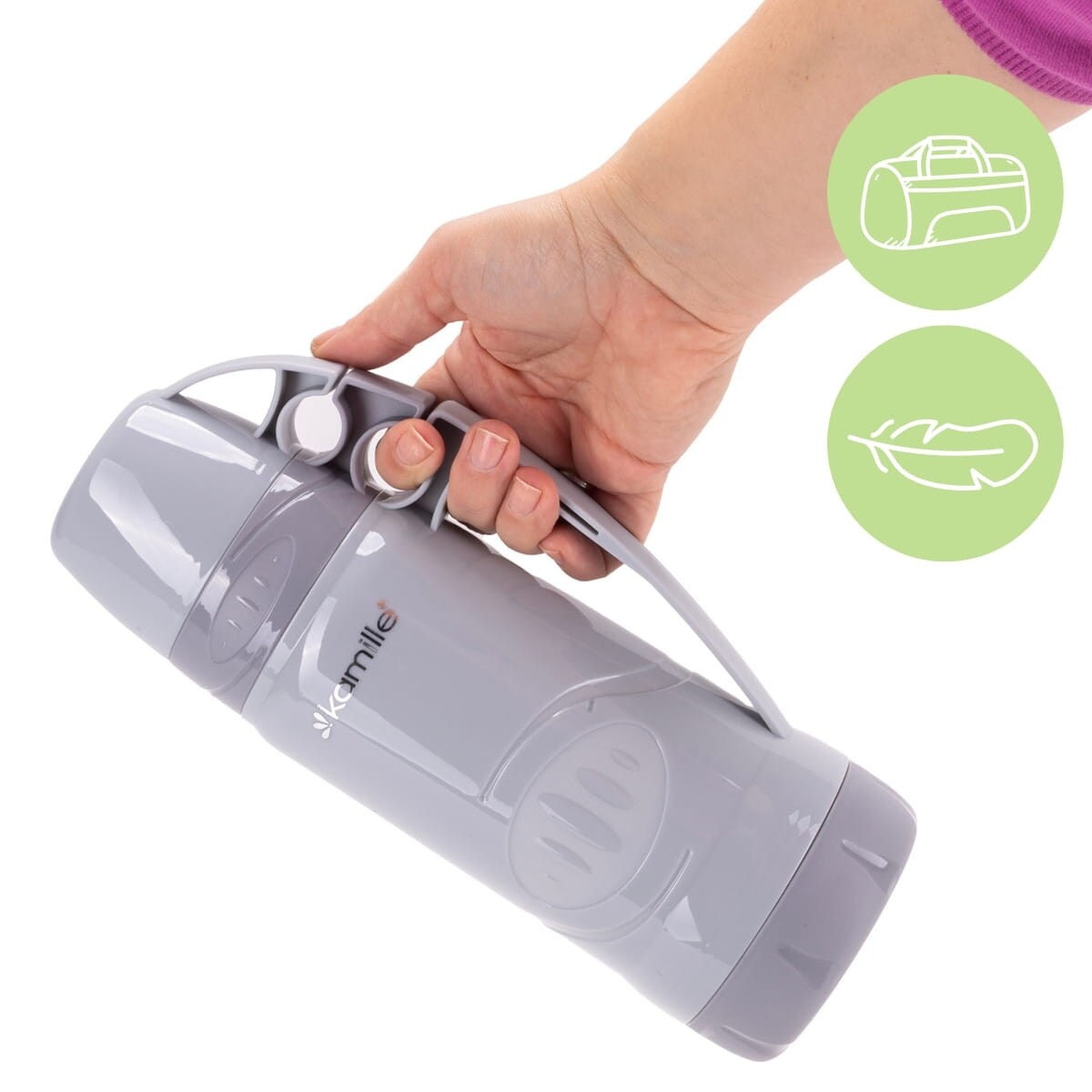 Termos ze szklanym wkładem uchwytem i kubeczkami 600ml KAMILLE