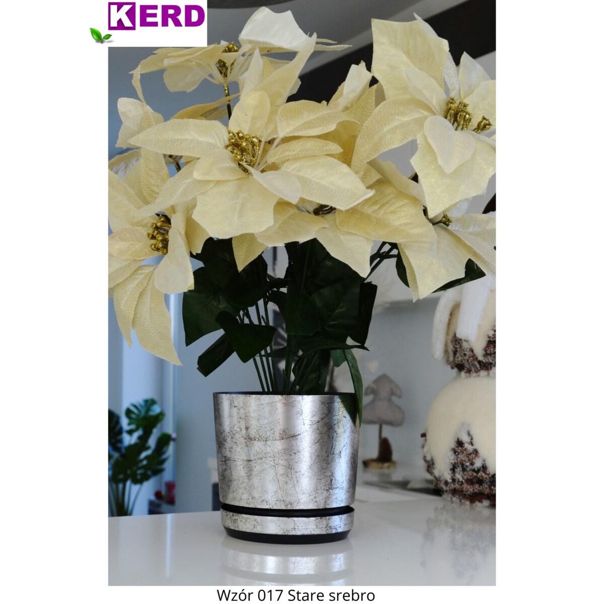 12 cm wzór STARE SREBRO Doniczka z podstawką klasyczna elegancka efekt kamienia skały