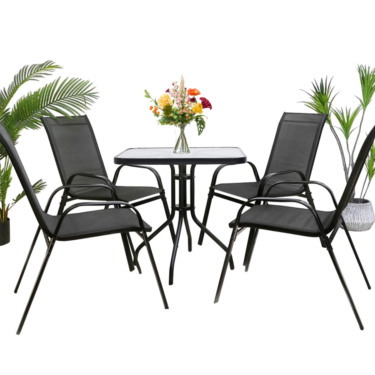 Stół Kwadrat Island 70Cm + 4X Krzesło Sofia Ciemny Szary