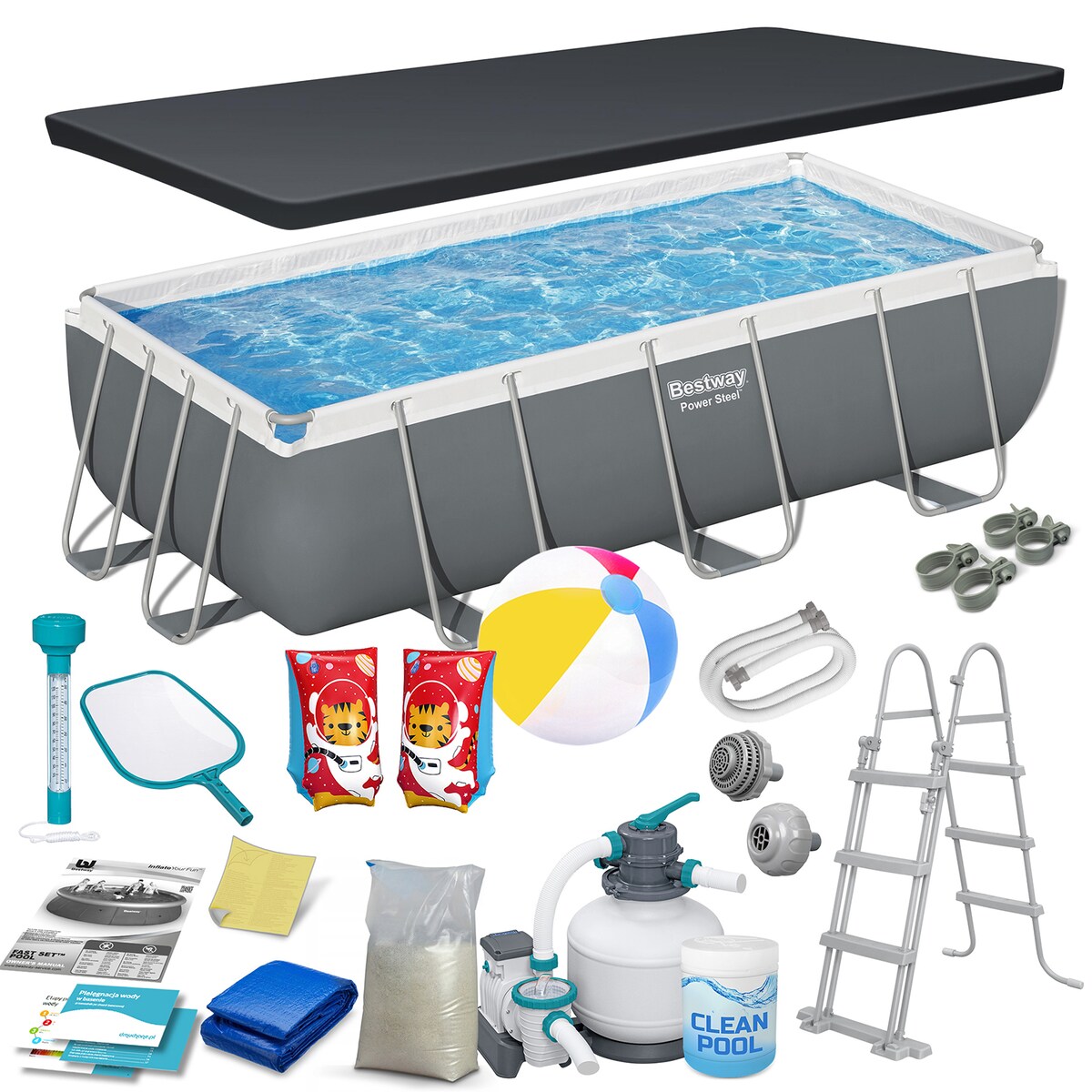 Basen ogrodowy stelażowy pompa piaskowa 404x201x100cm Bestway zestaw 17w1