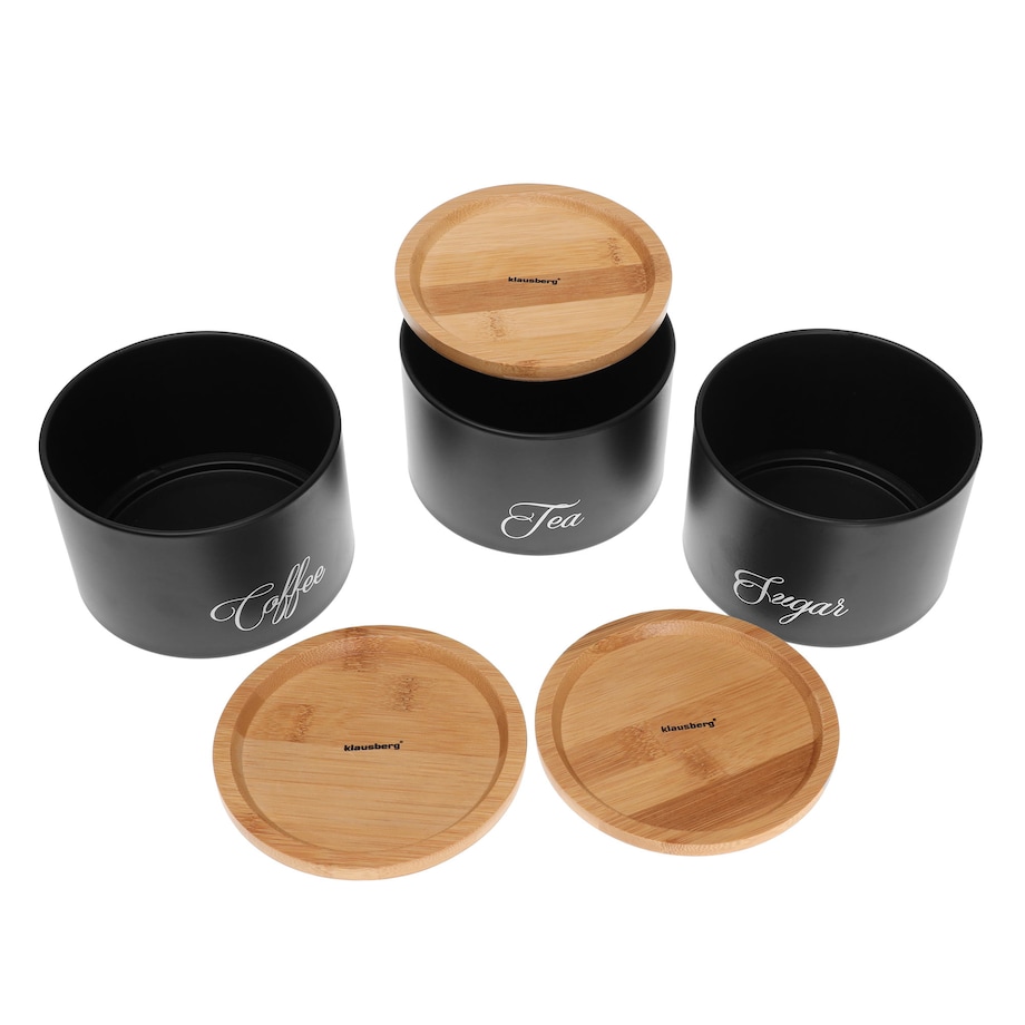 Zestaw pojemników kuchennych kawa herbata cukier czarny KLAUSBERG