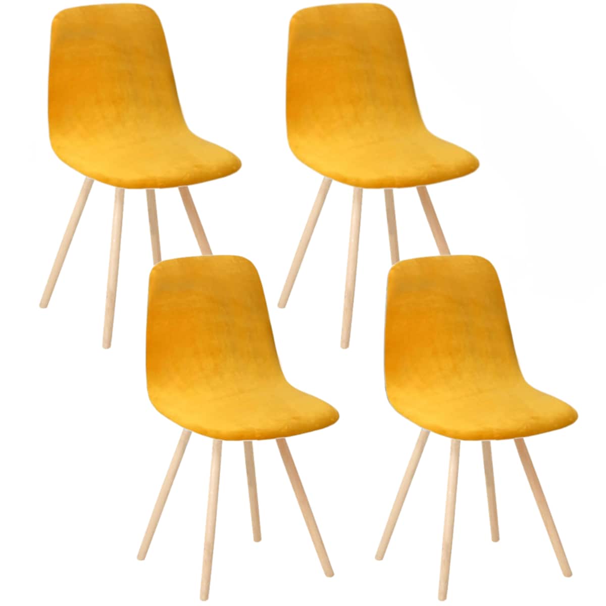 Pokrowiec Na Krzesło Zestaw 4 Szt Skandynawskie Musztardowy Welur