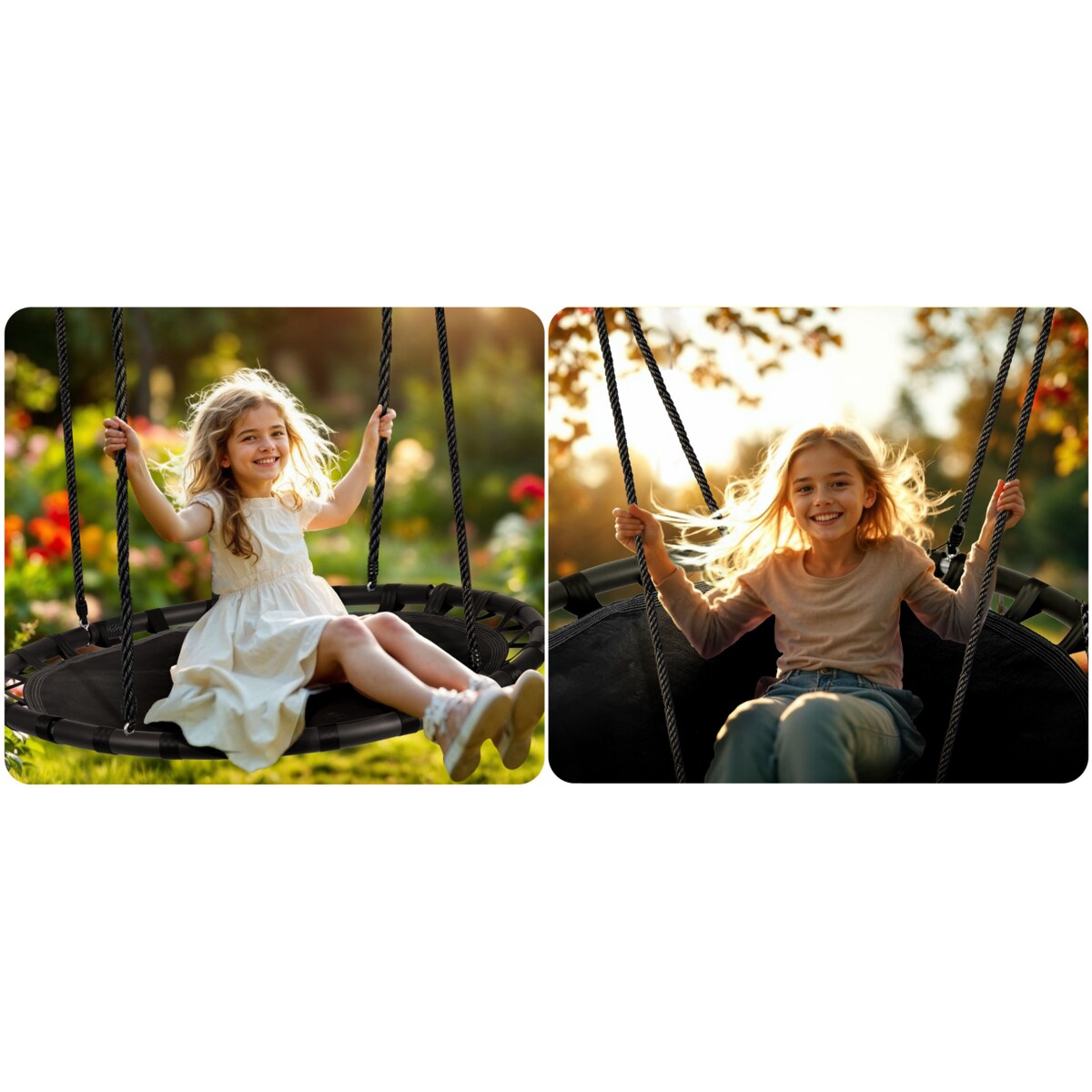 Huśtawka ogrodowa Neo-Sport Swingo bocianie gniazdo fotel wiszący 110 cm czarna