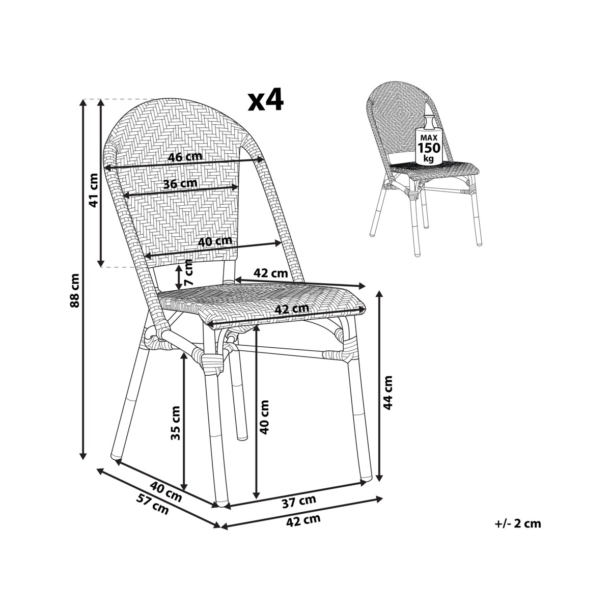 Zestaw 4 krzeseł ogrodowych z technorattanu wzór niebiesko-biały RIFREDDO