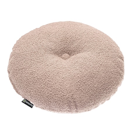 Poduszka okrągła z guzikiem, różowa bukla, ⌀37 cm, Boucle Teddy