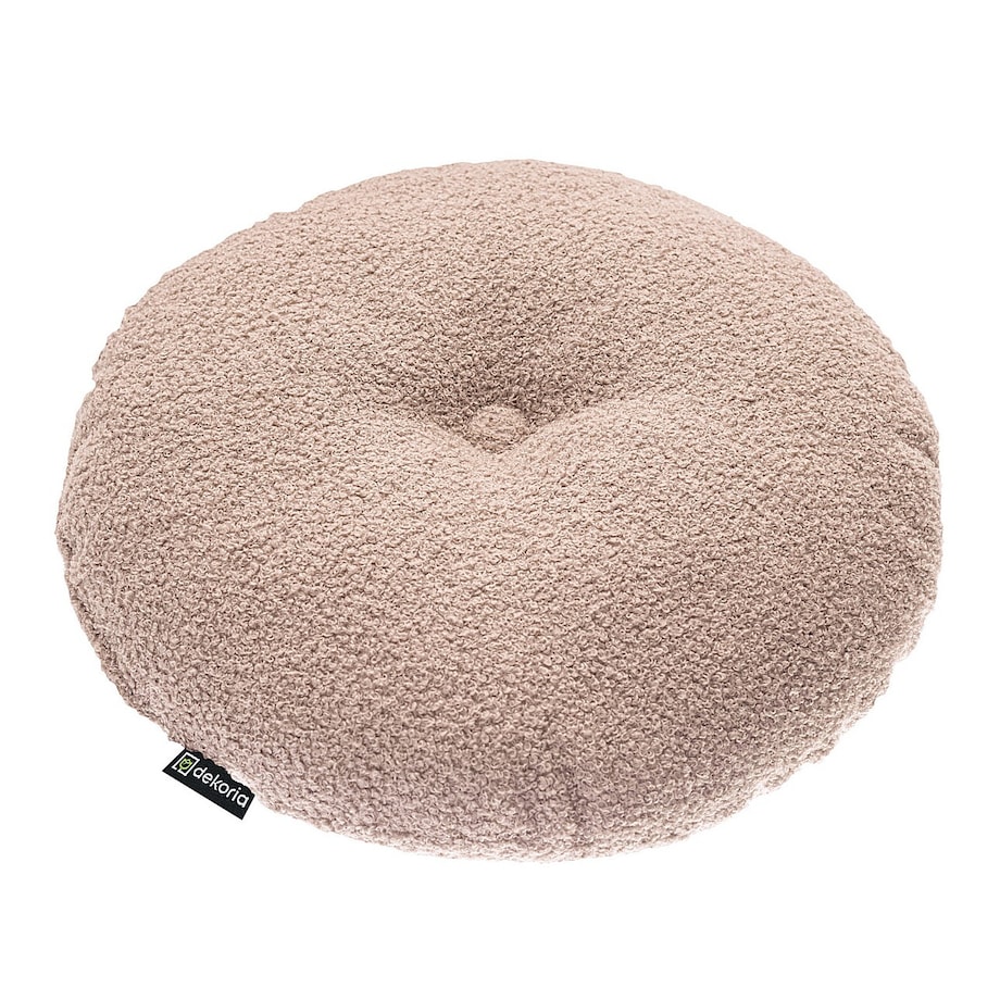 Poduszka okrągła z guzikiem, różowa bukla, ⌀37 cm, Boucle Teddy