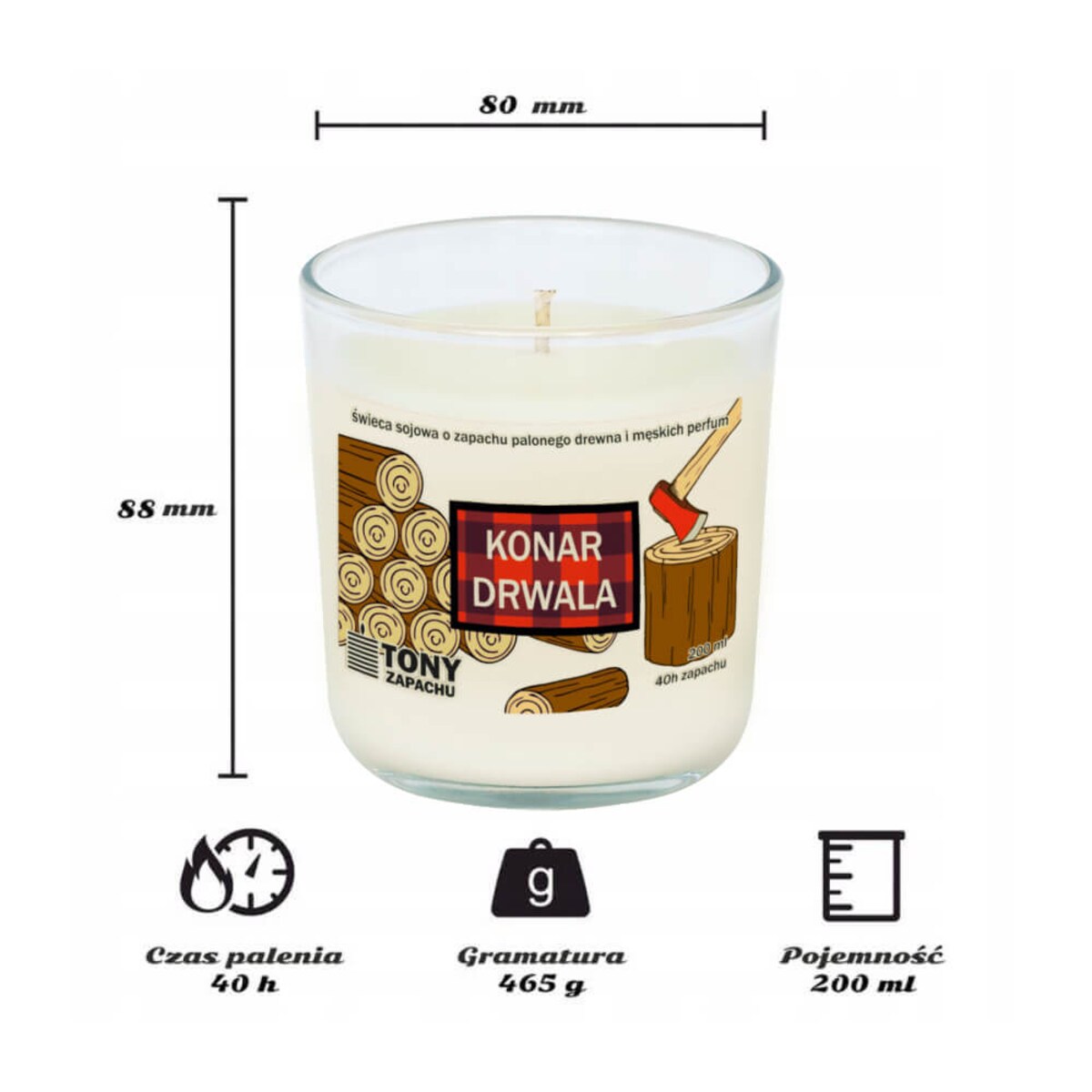 Naturalna świeca sojowa zapachowa "KONAR DRWALA". Oryginalny prezent, upominek, wprowadzający tajemniczy klimat lasu do wnętrza w zimowe wieczory.