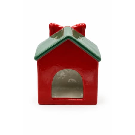 Ceramiczny domek na tea-lighty 15,3x12,1x9 cm czerwony z zielonym dachem