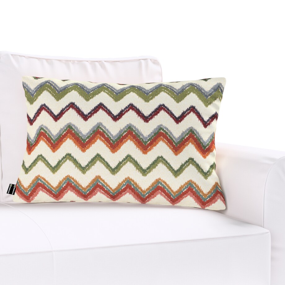 Poszewka Kinga na poduszkę prostokątną 47x28 czerwono-zielone zygzaki na kremowym tle