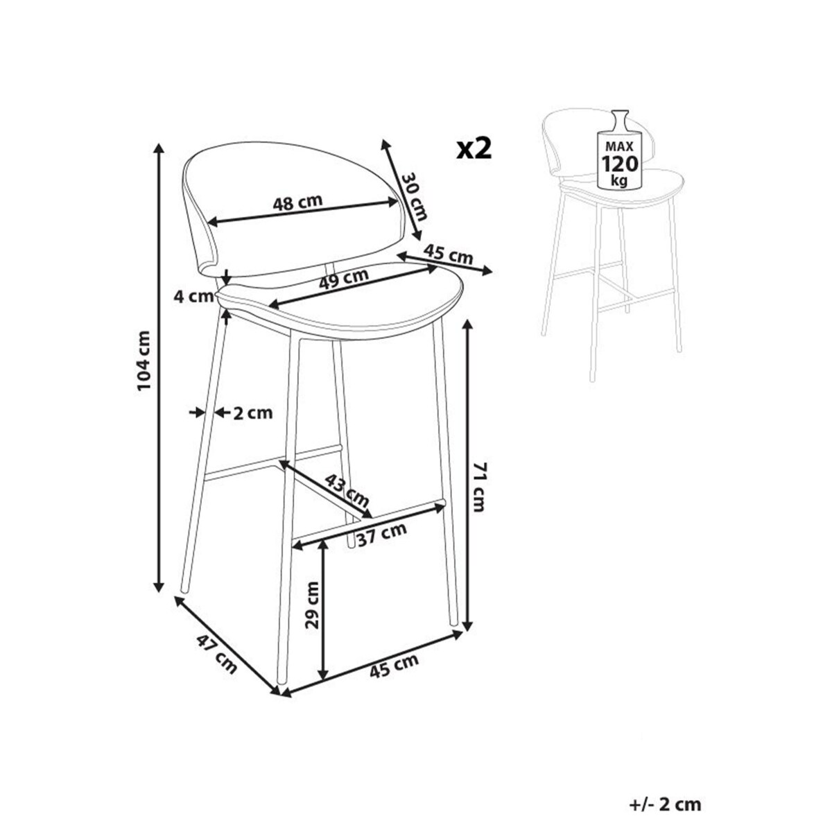 Zestaw 2 krzeseł barowych KIANA Pomarańczowy