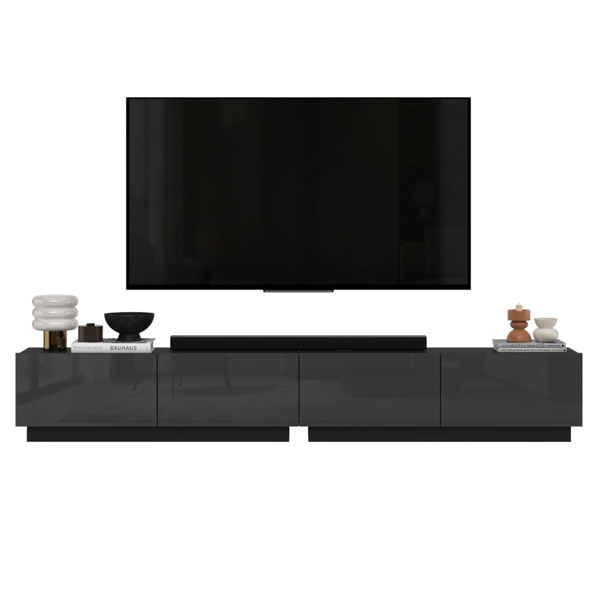 Szafka RTV Glamour Stojąca / Wisząca Komoda RTV Fronty Czarny połysk 240 cm