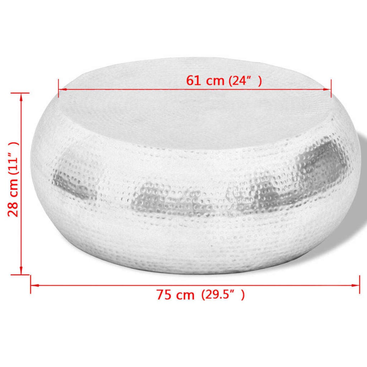 vidaXL Stolik kawowy z młotkowanego aluminium, kolor srebrny