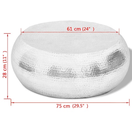 vidaXL Stolik kawowy z młotkowanego aluminium, kolor srebrny