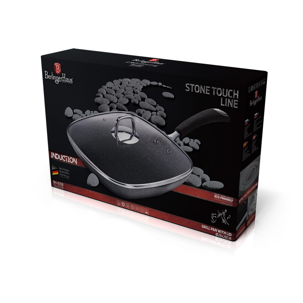Patelnia grill 28cm z pokrywką BERLINGER HAUS Gray Stone Touch