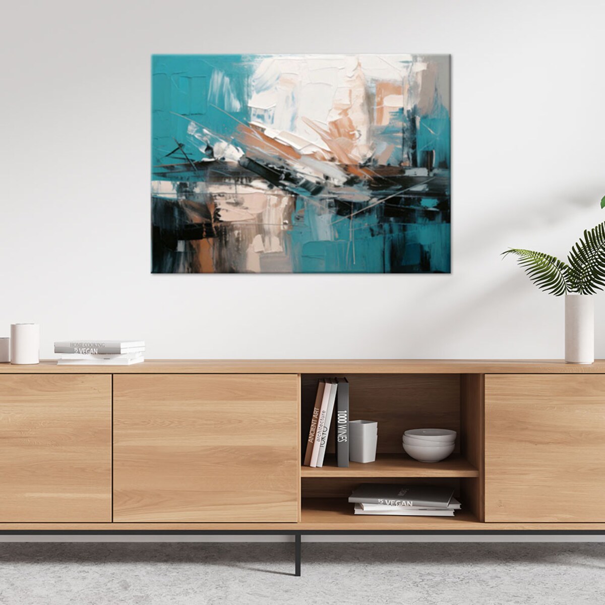 Feeby Abstrakcja obraz nowoczesny do salonu, Turkusowy beżowy szary 100x70