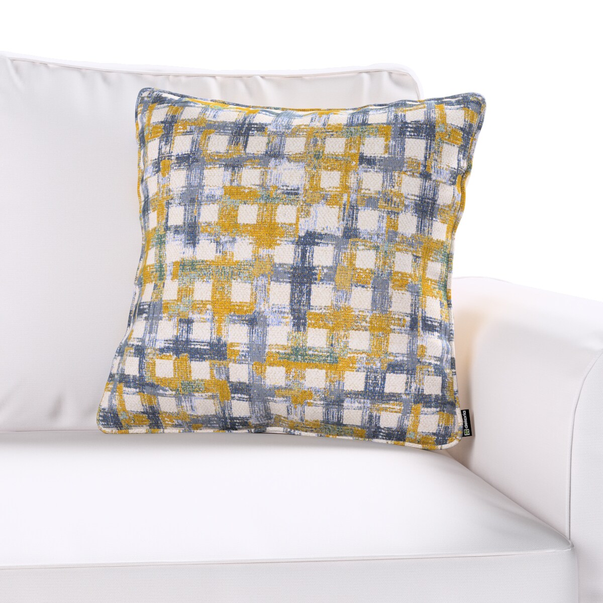 Poszewka Gabi na poduszkę 45x45 niebiesko-żółta krata na kremowym tle