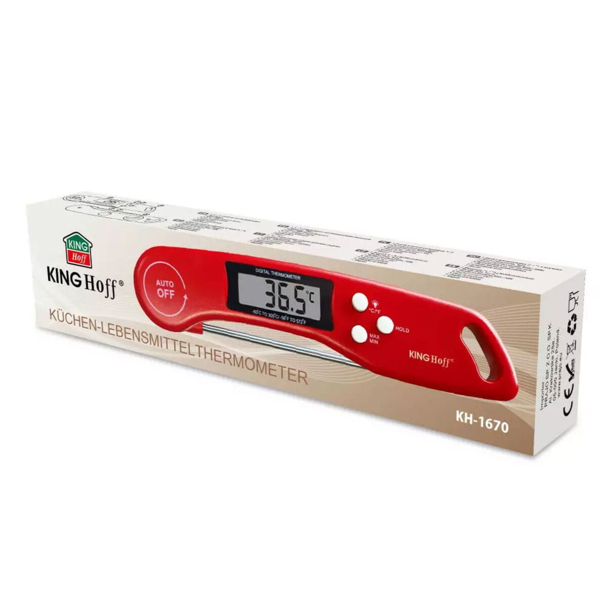Termometr elektroniczny do potraw -50-300c lcd KINGHOFF czerwony