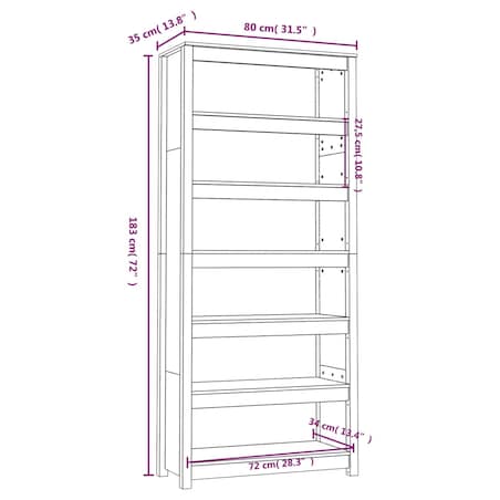 vidaXL Regał na książki, szary, 80x35x183 cm, lite drewno sosnowe
