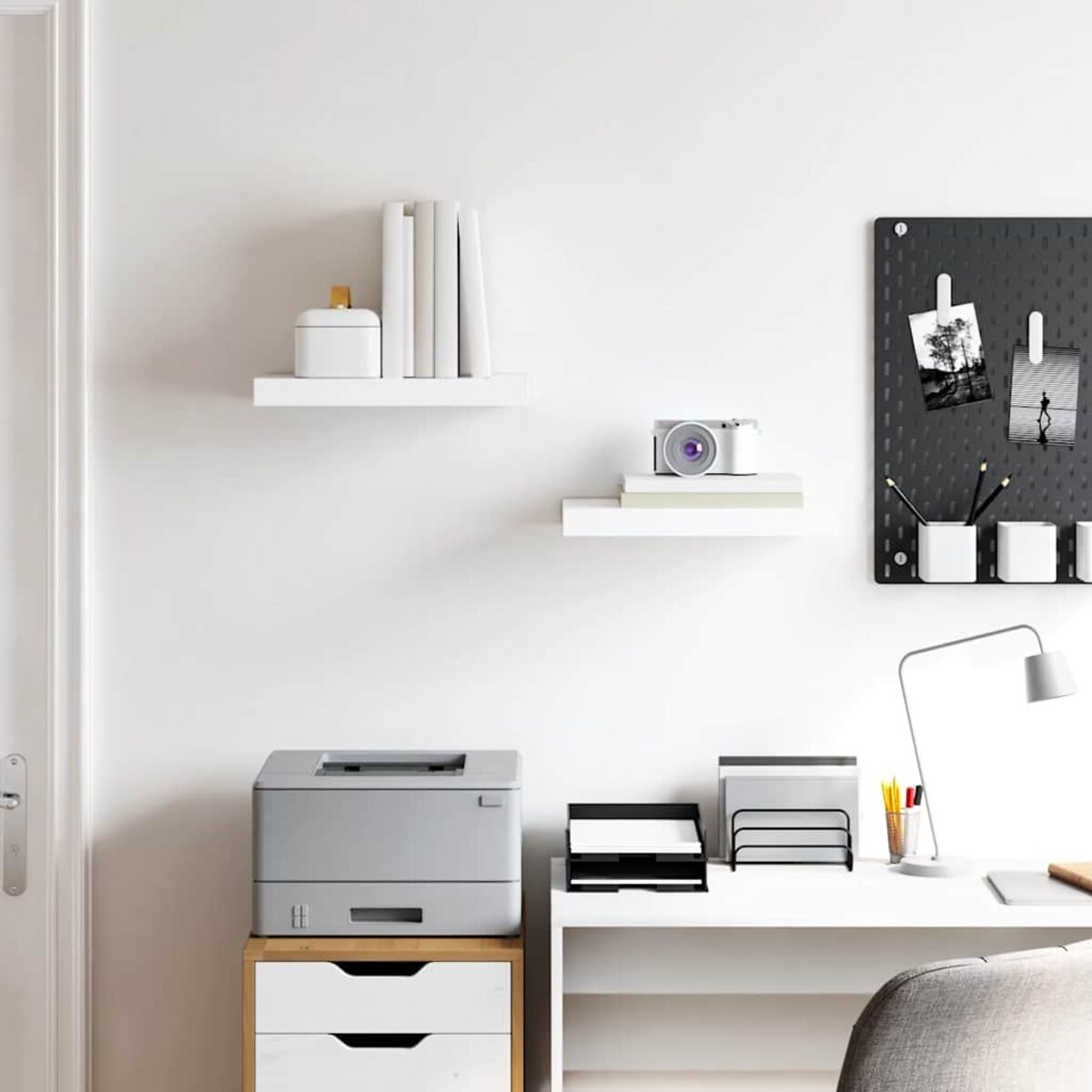 vidaXL Półki ścienne, 2 szt., białe, wysoki połysk, 40x23x3,8 cm, MDF