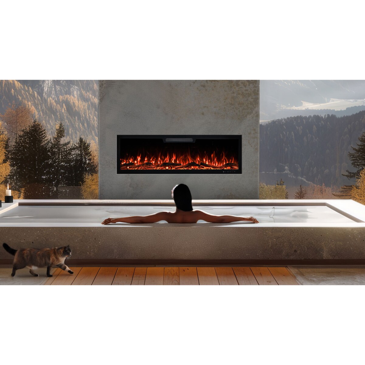 Kominek elektryczny AFLAMO Elite 107 - ścienny i do zabudowy - 107x46x12 cm - kominek LED z funkcją grzania 750/1500 W