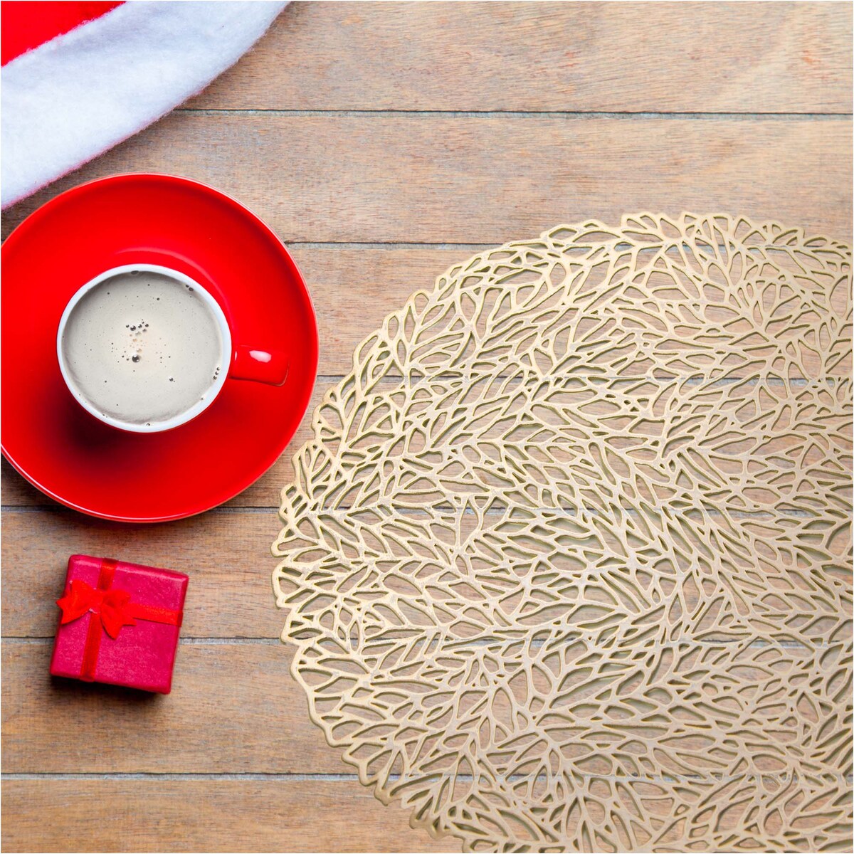 Podkładka Ażurowa Na Stół Mata Stołowa Pod Talerz Ozdoba 38 Cm Pvc Złota