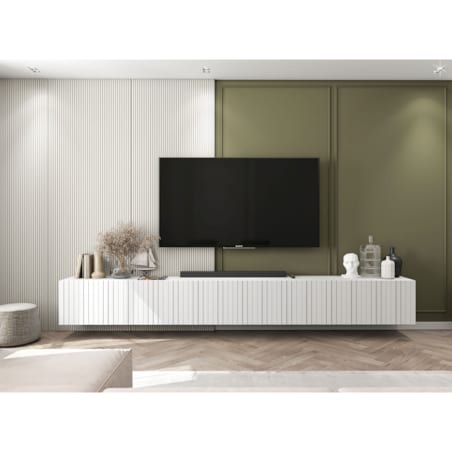 Wisząca Szafka RTV Glamour Nowoczesna Komoda RTV Biały MAT 300 cm