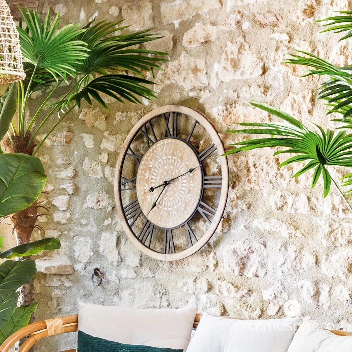 Dekoracyjny zegar ścienny BOHO, Ø 67 cm, rzymskie cyfry
