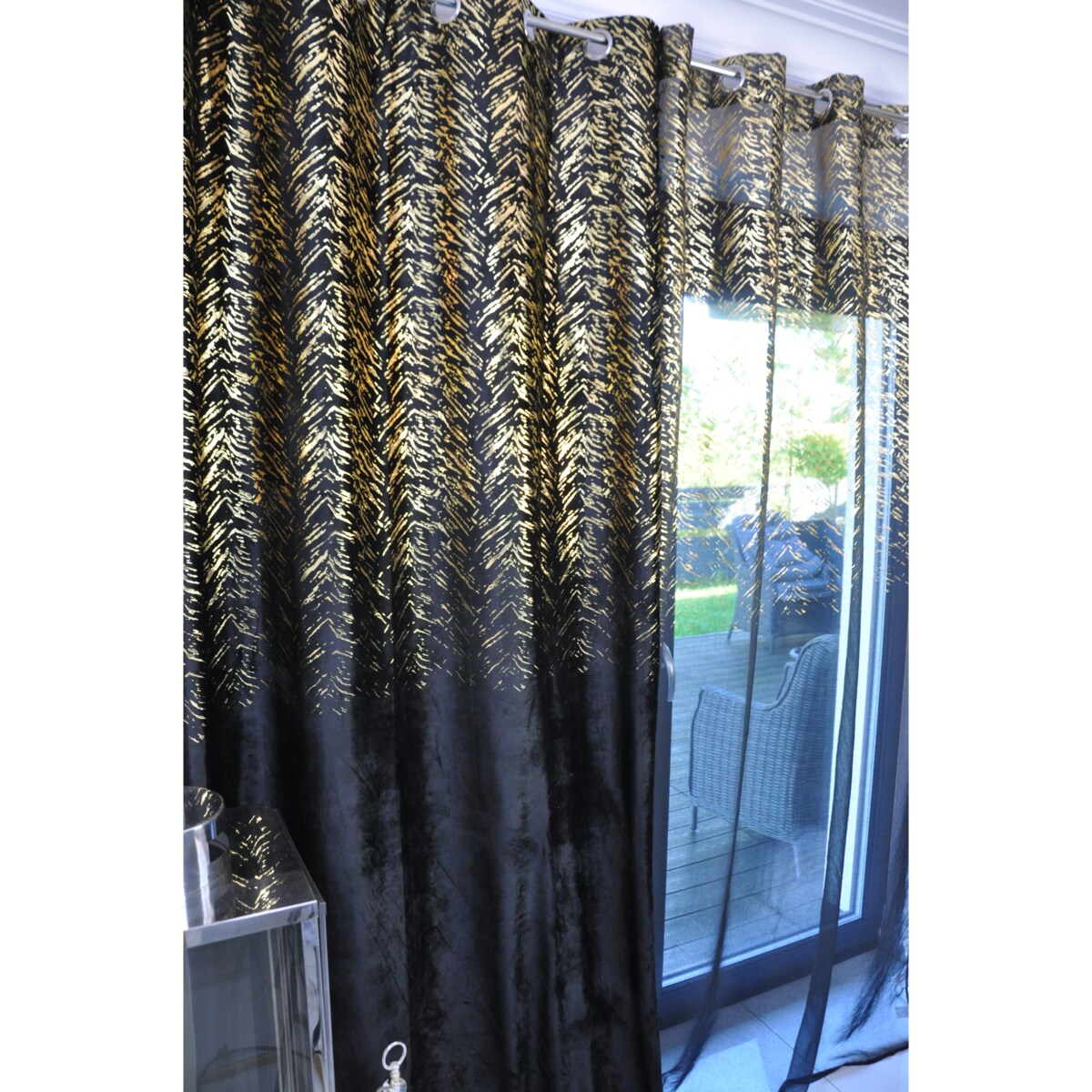 zasłona welurowa "velvet glow" złoty print 140x250 cm czarny