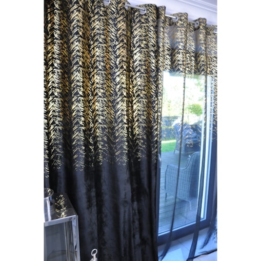 zasłona welurowa "velvet glow" złoty print 140x250 cm czarny