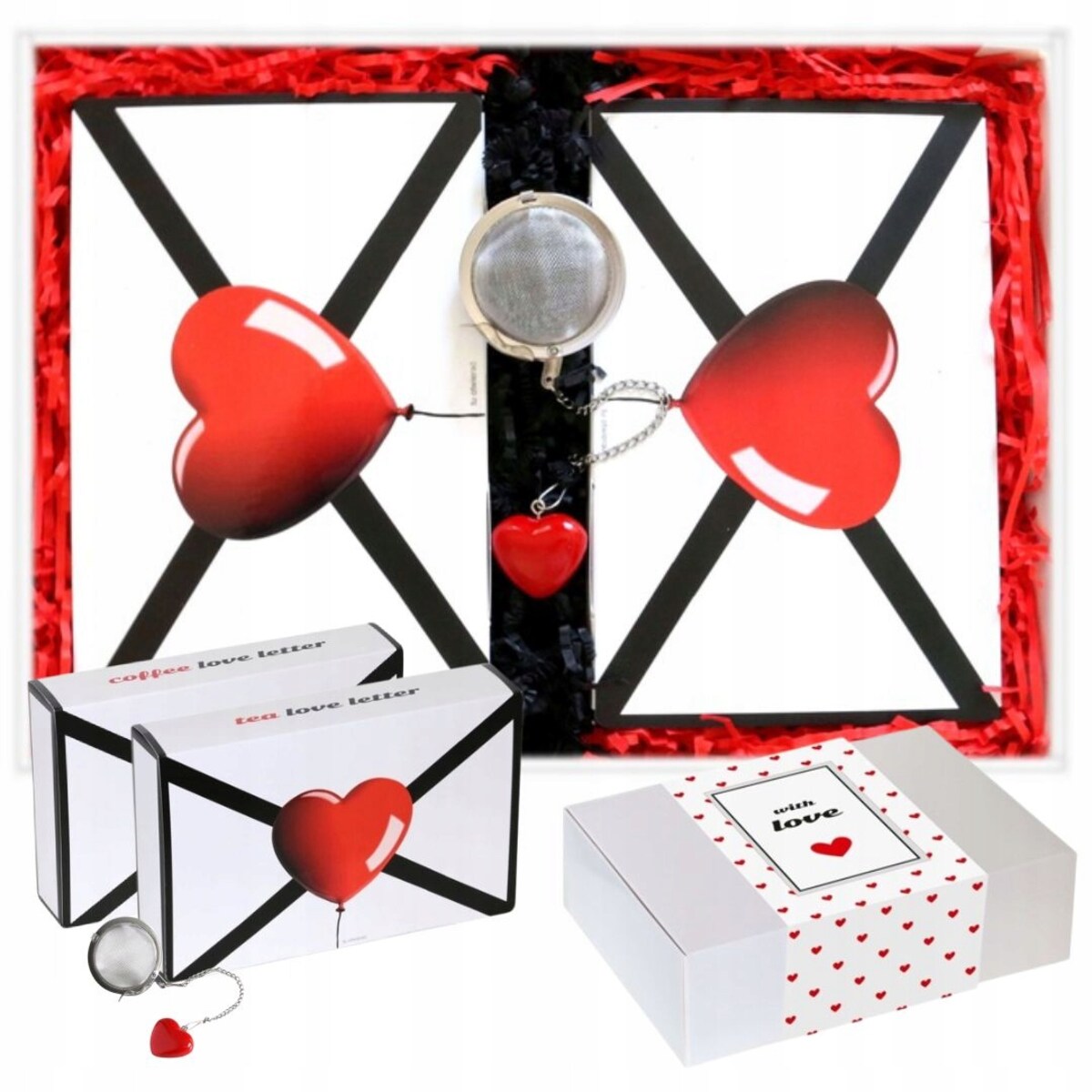 Zestaw prezentowy upominkowy "LOVE BOX" - herbaty kawy zaparzacz - prezent upominek na walentynki dla chłopaka dziewczyny niej niego żony męża kobiety faceta mężczyzny narzeczonej