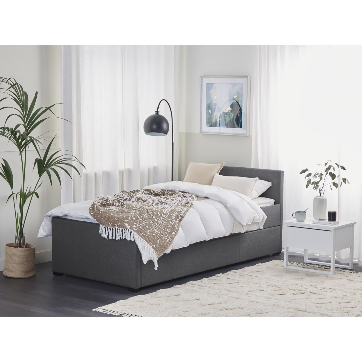 Łóżko wysuwane tapicerowane 90 x 200 cm ciemnoszare MARMANDE
