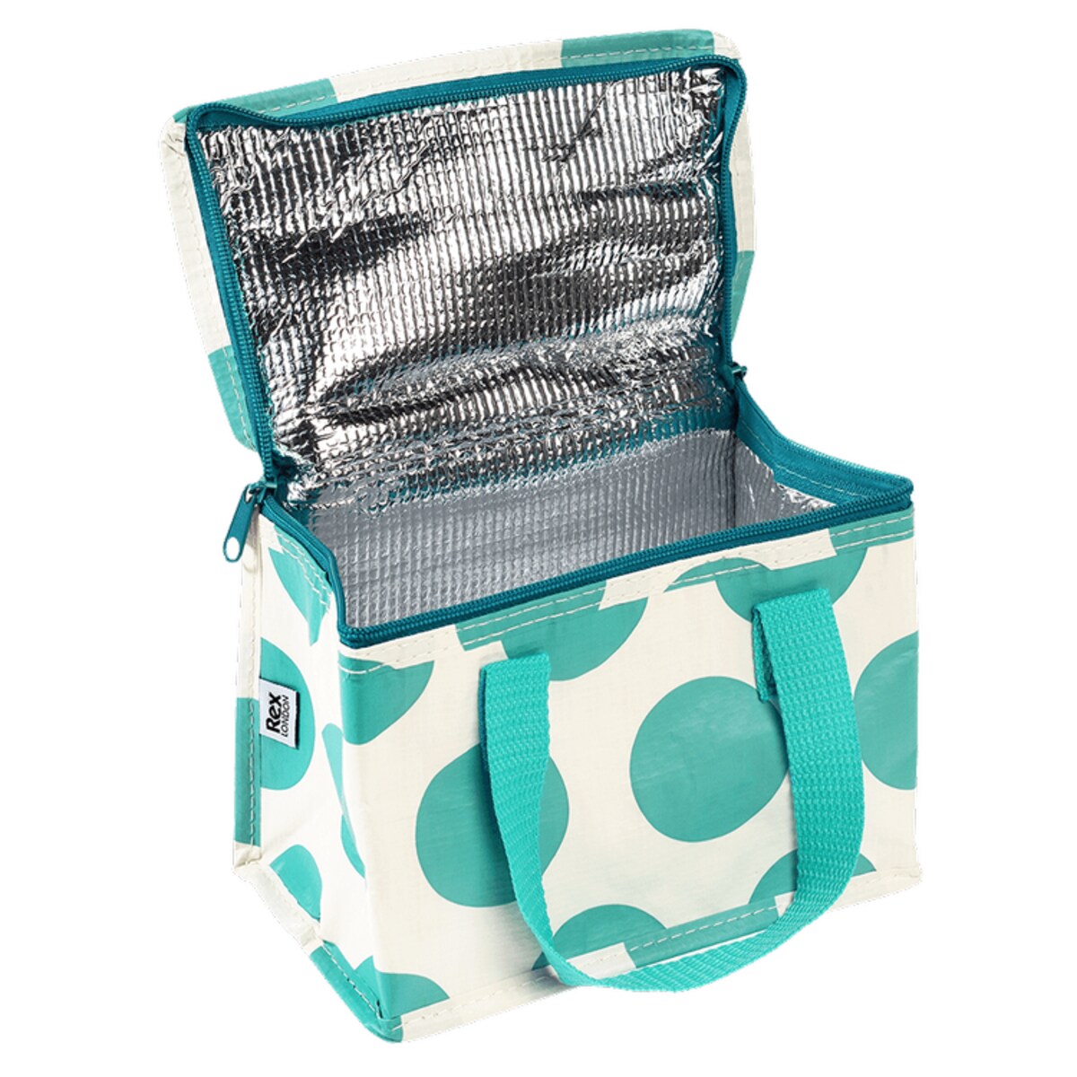 Torba termiczna na lunch - torba piknikowa z rączkami turkusowo-biała Rex London
