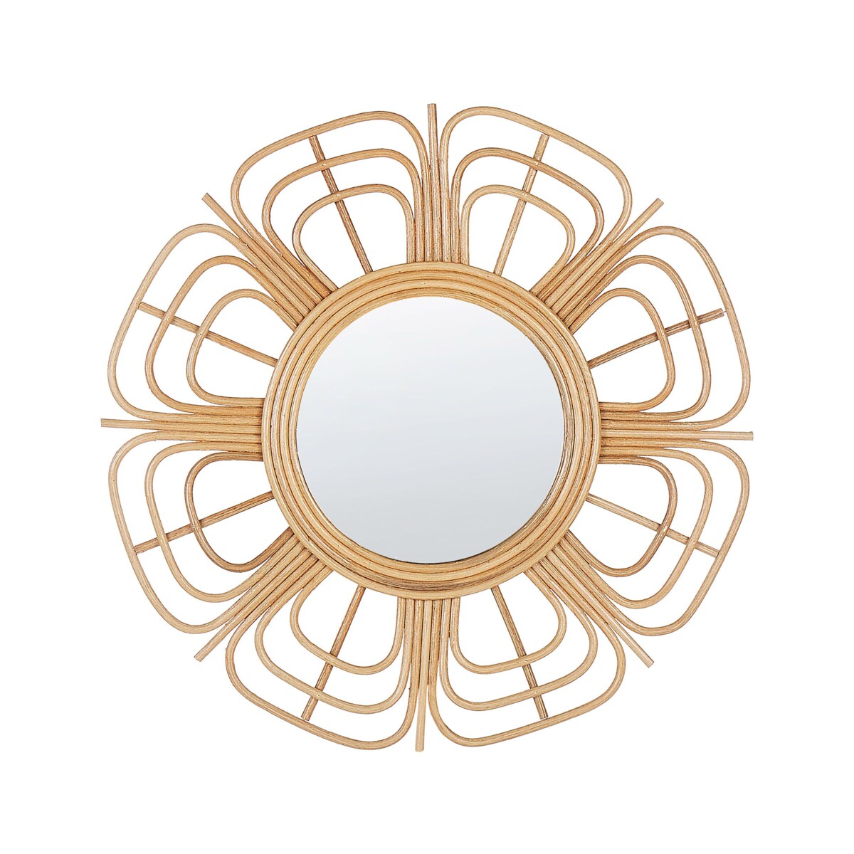 Rattanowe lustro ścienne słońce ⌀ 60 cm beżowe PASAKU