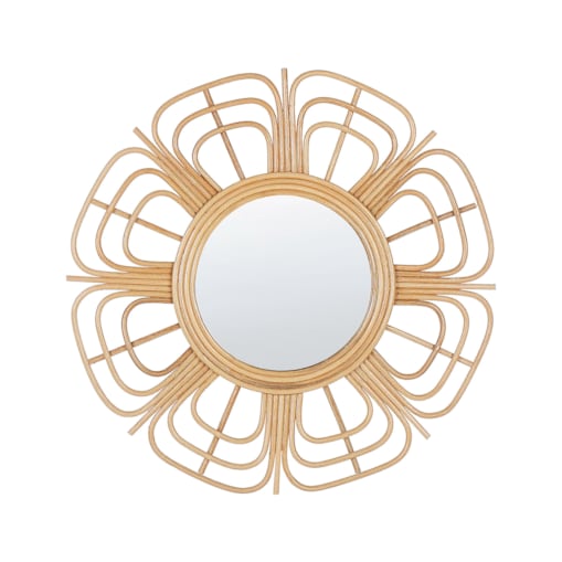 Rattanowe lustro ścienne słońce ⌀ 60 cm beżowe PASAKU