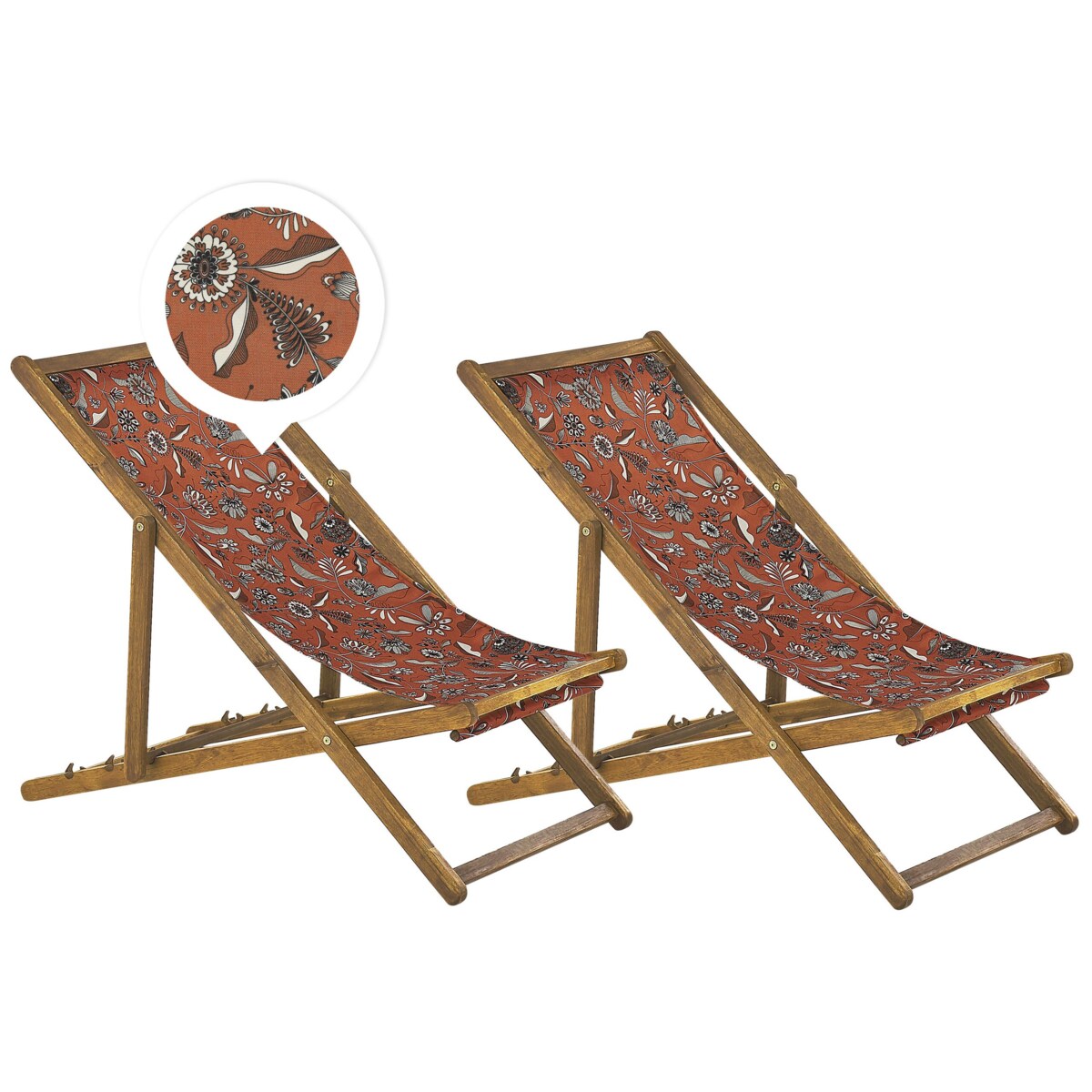 Zestaw 2 leżaków ogrodowych jasne drewno akacjowe wzór w kwiaty czerwony ANZIO