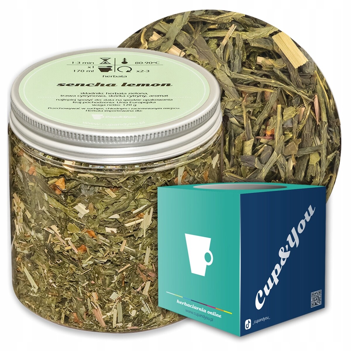 Herbata zielona sypana SENCHA LEMON o smaku cytrynowym PREMIUM Cup&You - herbata liściasta sypana mieszanka napar susz - gotowa na prezent upominek
