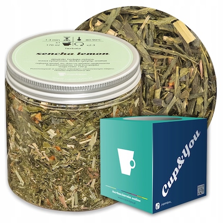 Herbata zielona sypana SENCHA LEMON o smaku cytrynowym PREMIUM Cup&You - herbata liściasta sypana mieszanka napar susz - gotowa na prezent upominek
