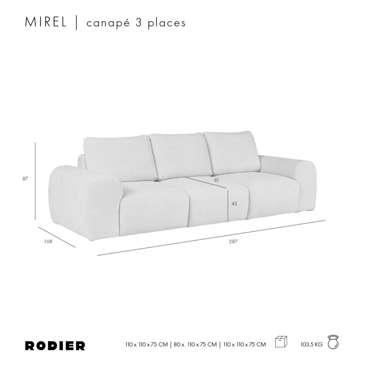 Mirel Sofa 3 osobowa brązowa