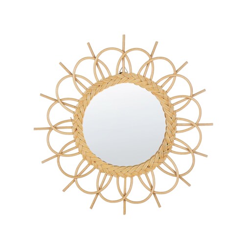 Rattanowe okrągłe lustro ścienne słońce ⌀ 60 cm naturalne TELAKIA