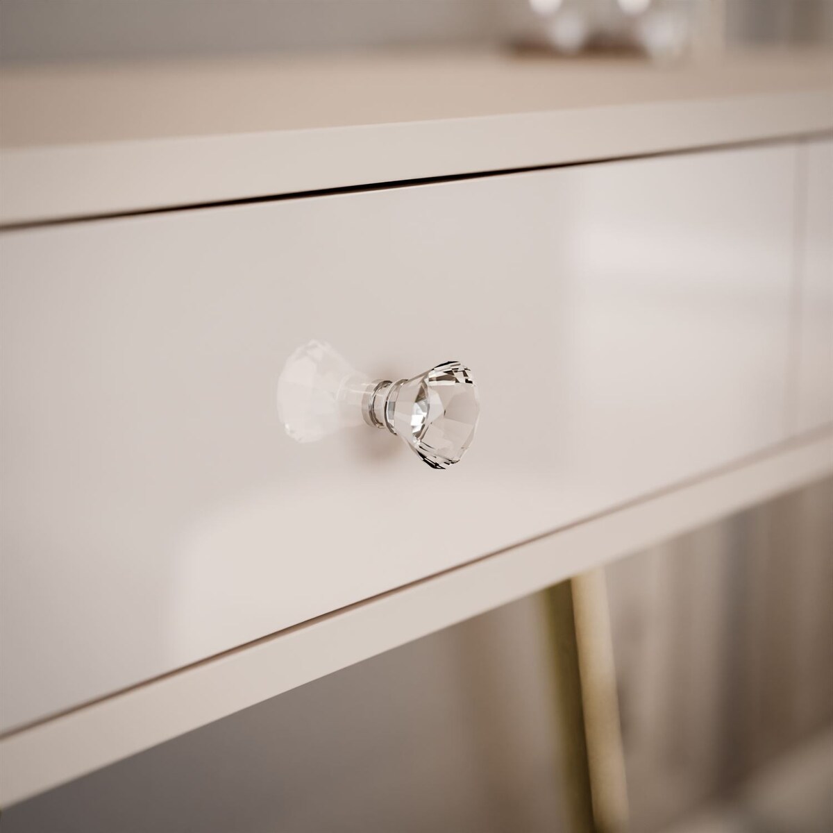 Konsola SIENNA KASZMIR na skośnych, złotych nóżkach, uchwyt biały kryształ