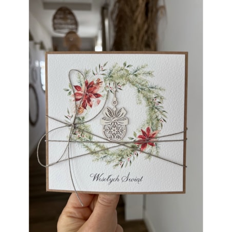 Wyjątkowa ręcznie robiona kartka świąteczna na Boże Narodzenie na piękne życzenia świąteczne - prezent