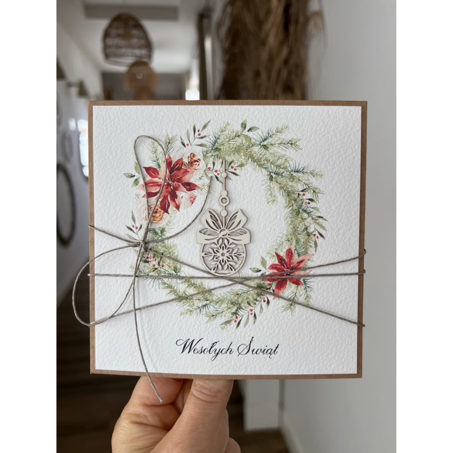 Wyjątkowa ręcznie robiona kartka świąteczna na Boże Narodzenie na piękne życzenia świąteczne - prezent