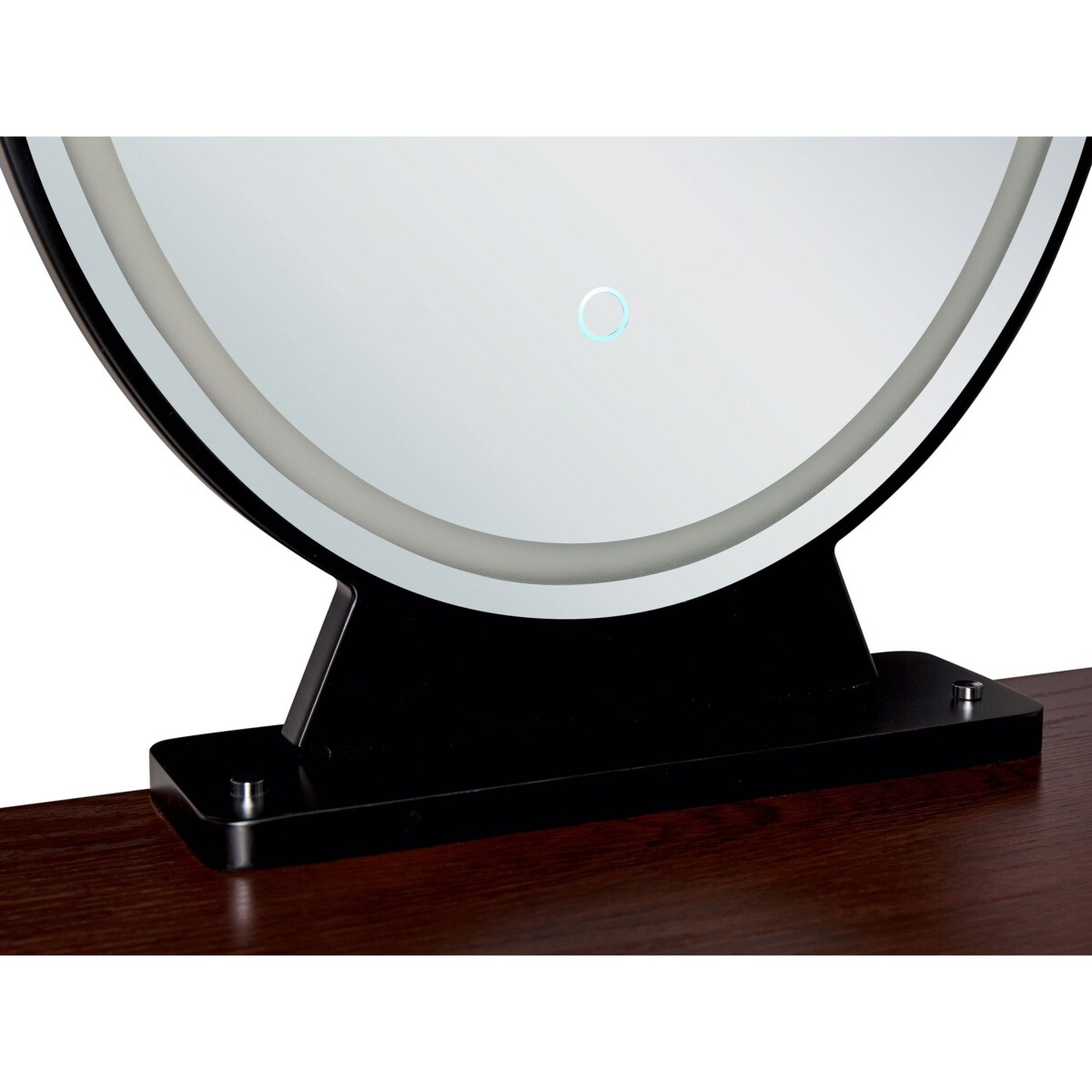 Toaletka 2 szuflady lustro LED ze stołkiem ciemne drewno z czarnym LOIX