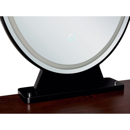 Toaletka 2 szuflady lustro LED ze stołkiem ciemne drewno z czarnym LOIX