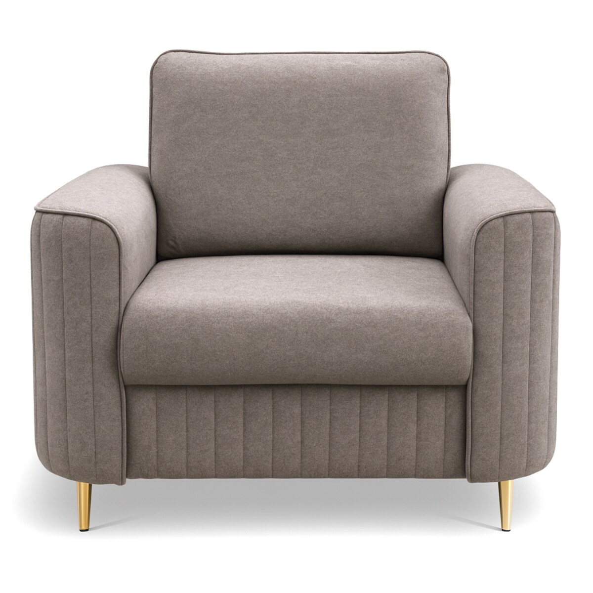 Fotel wypoczynkowy LOREN do salonu z pikowaniami na złotych nóżkach, taupe