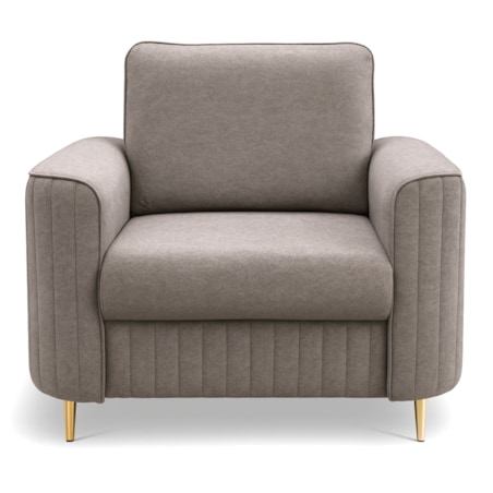 Fotel wypoczynkowy LOREN do salonu z pikowaniami na złotych nóżkach, taupe