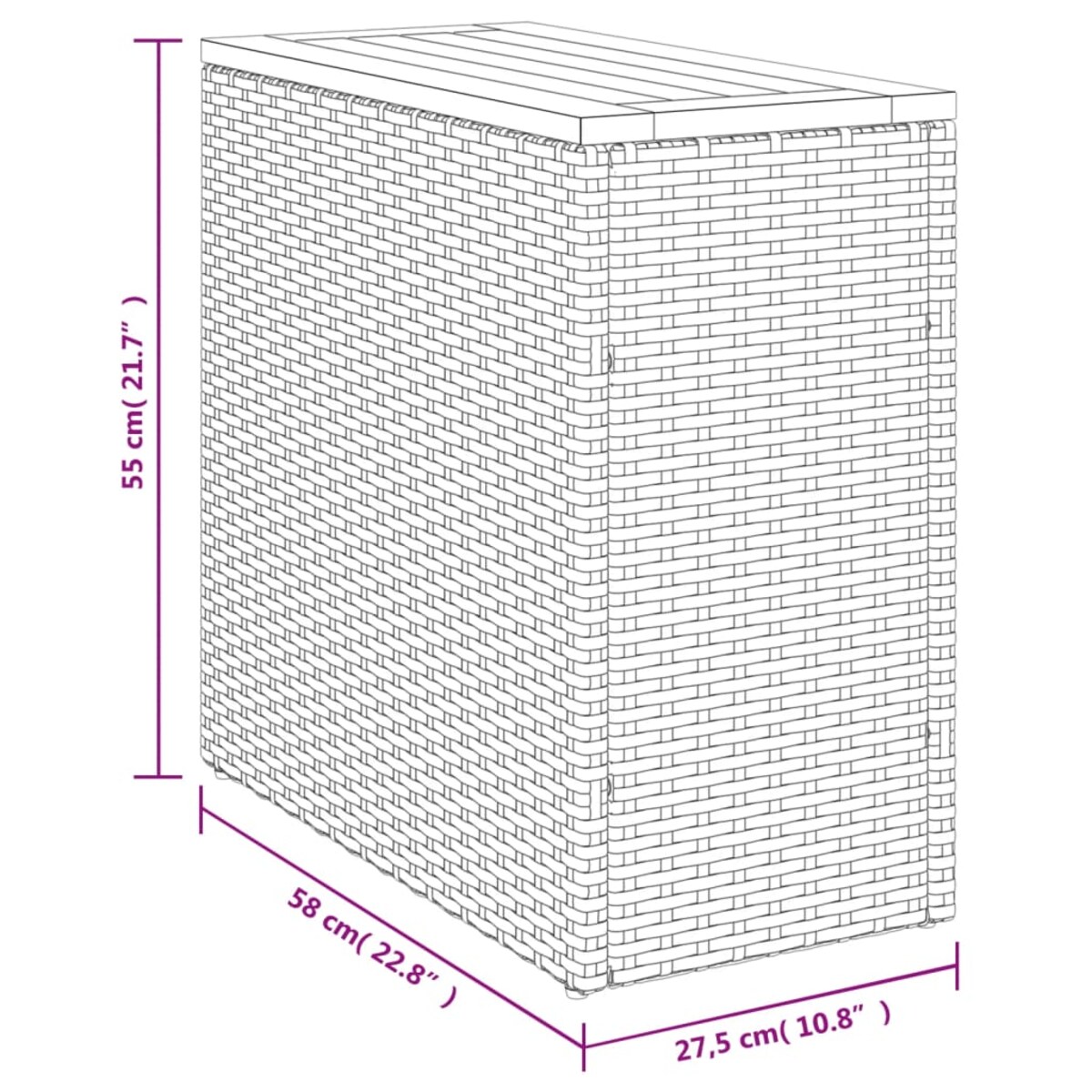 vidaXL Stolik ogrodowy z drewnianym blatem, szary, 58x27,5x55 cm
