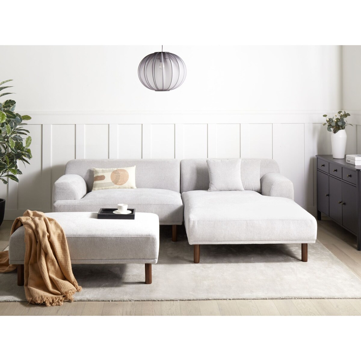Sofa narożna lewostronna z otomaną HOLT Jasnoszary Lewostronny
