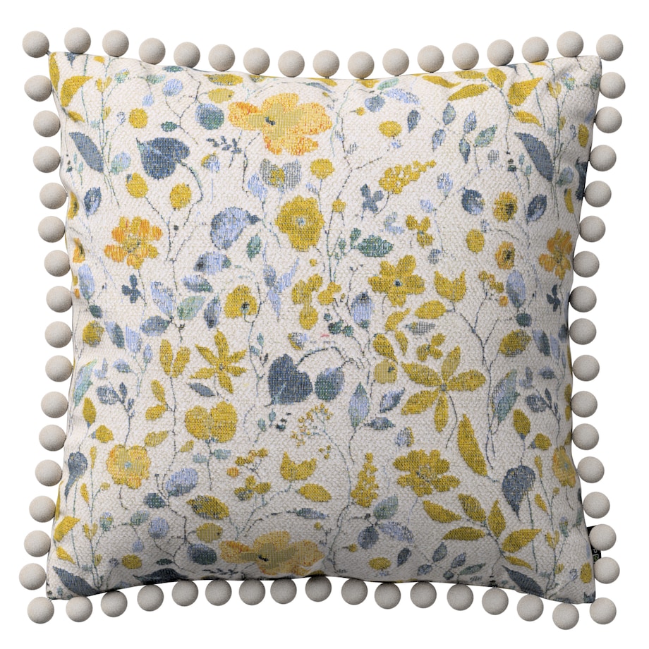 Poszewka Wera na poduszkę 45x45 żółto-niebieskie kwiaty na kremowym tle